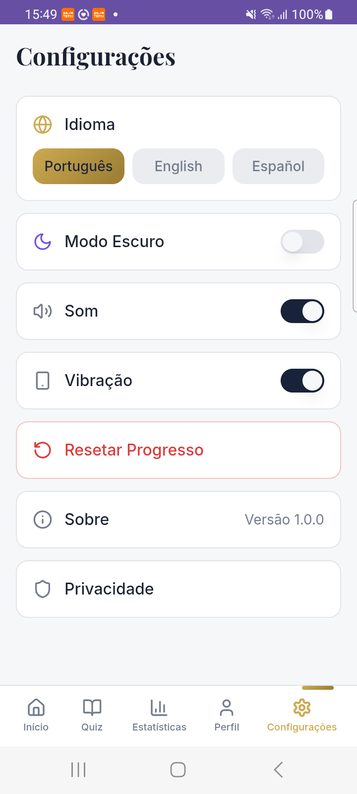 Configurações do aplicativo