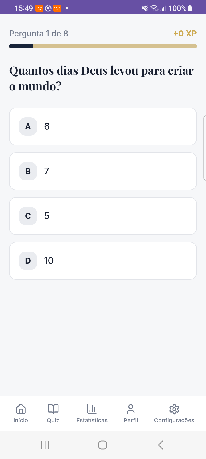 Pergunta do quiz com quatro alternativas