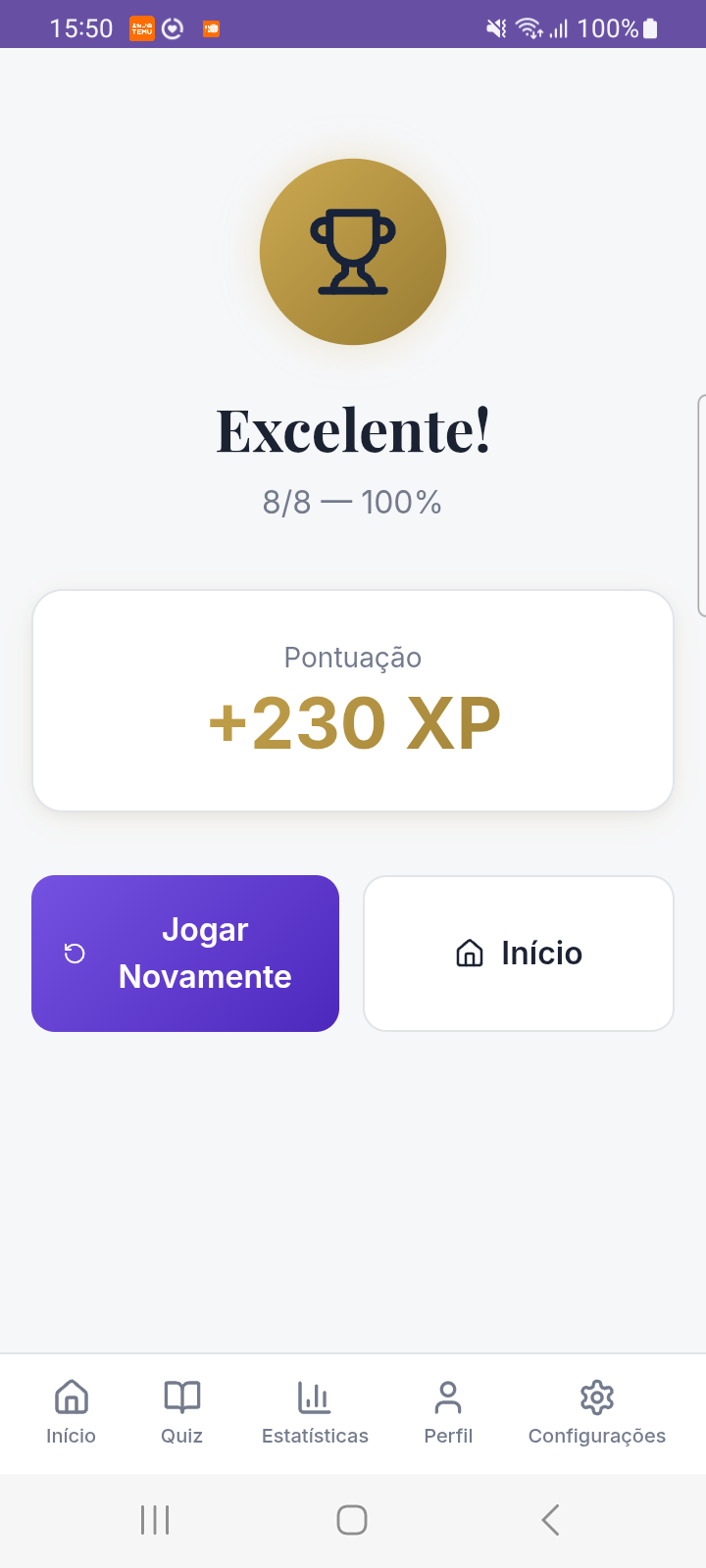 Resultado de uma rodada do Bible Quiz Pro